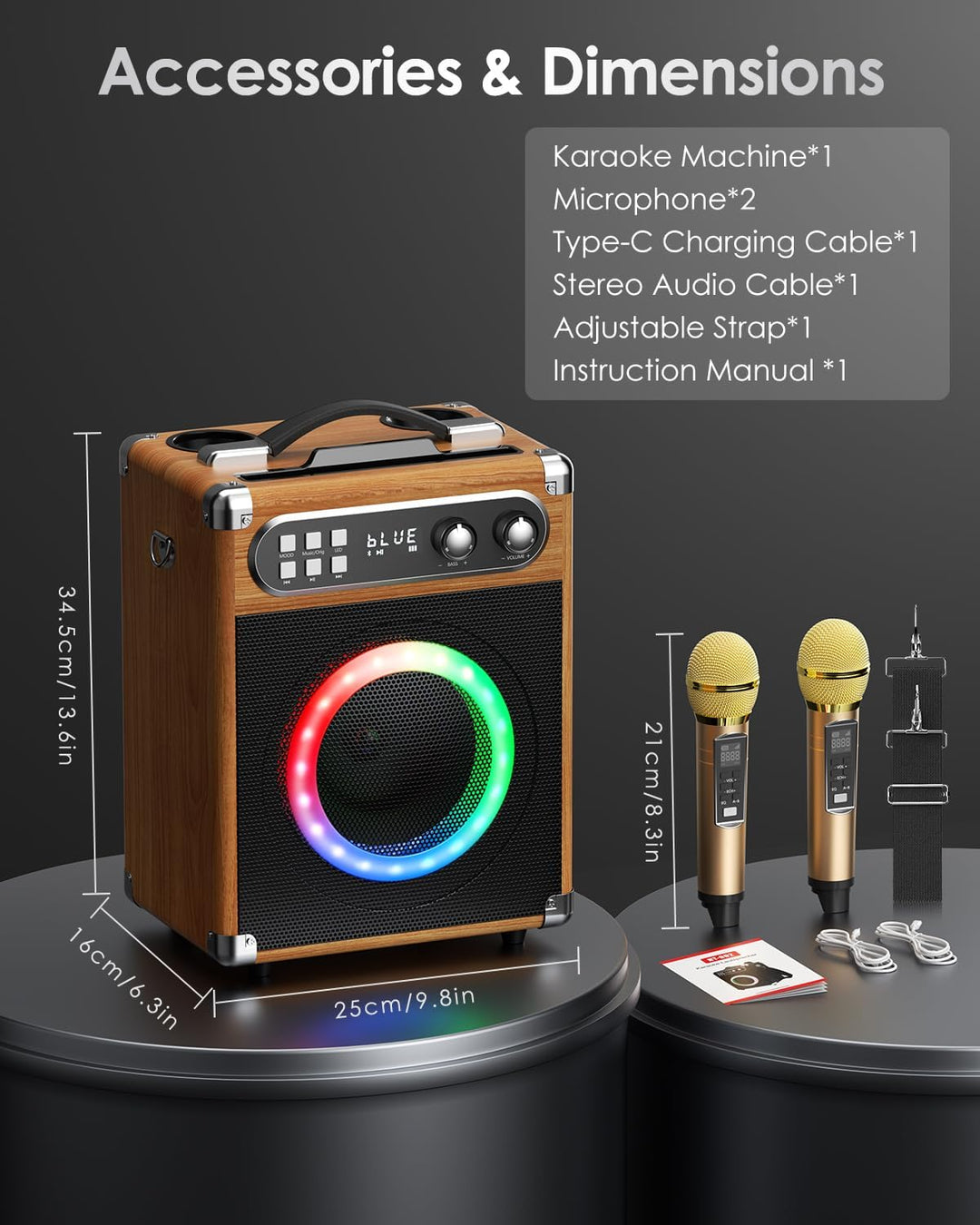 Trsaow Karaoke-Maschine, tragbar, professionell, mit 2 kabellosen UHF-Mikrofonen, PA-System mit DJ-L