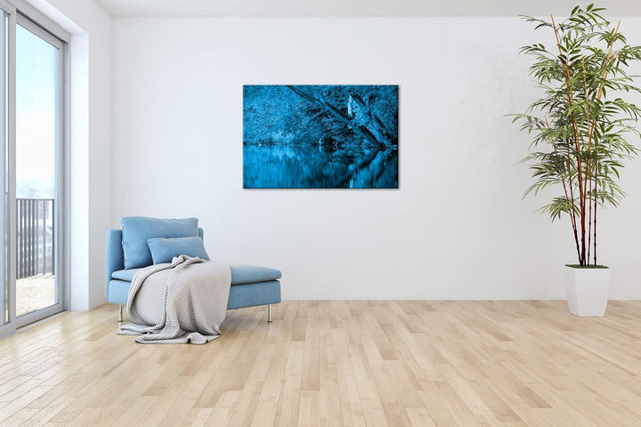 deyoli Bäume am Seeufer im Herbst Format 100x70 Effekt: Monocrome Blau als Leinwandbild, Motiv ferti