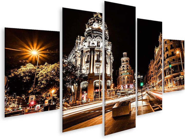 islandburner Bild auf Leinwand Strassenverkehr In Der Nacht Madrid Spanien HDR Bilder Wandbilder Pos