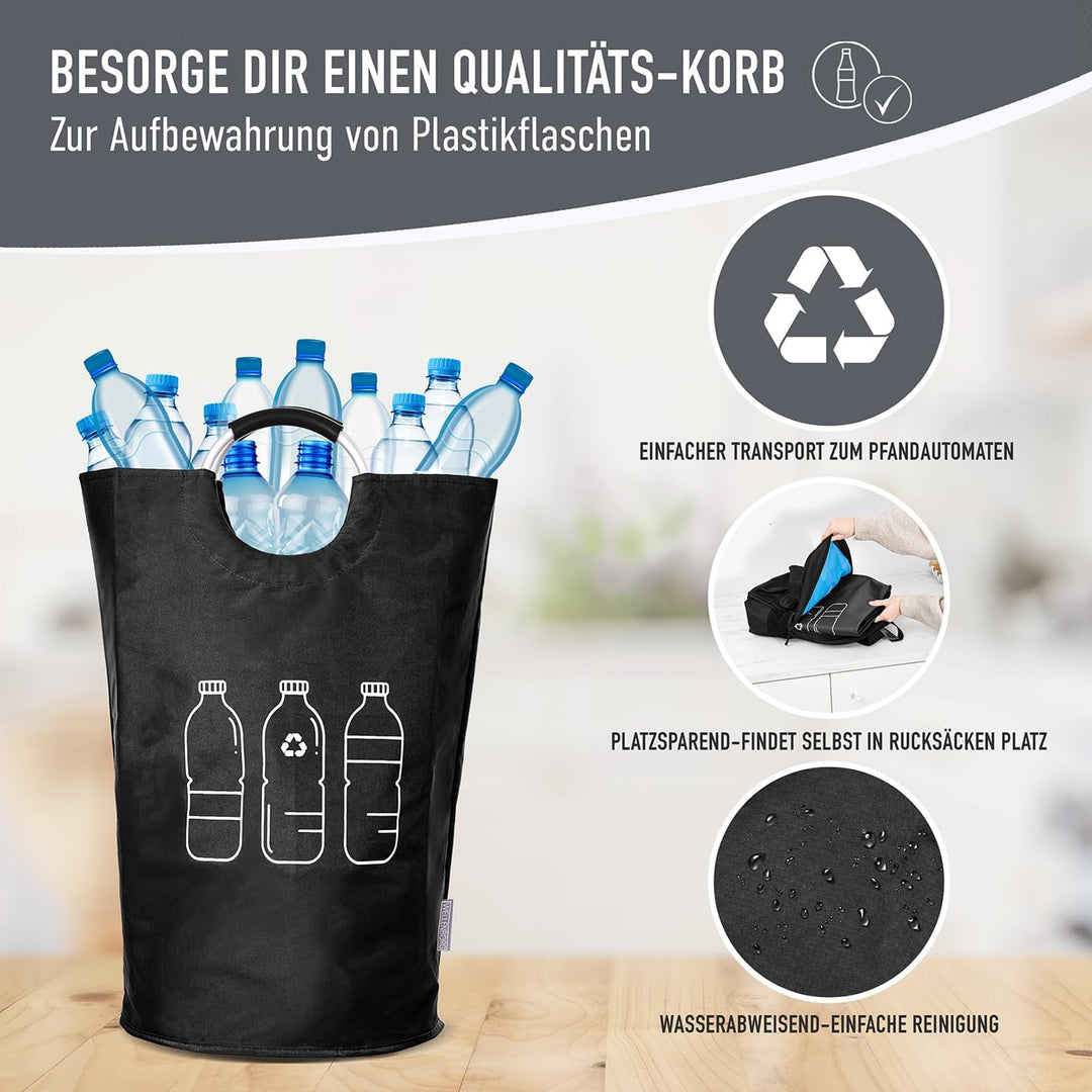 Faltbarer Pfandflaschen-Sammelbehälter faltbar Schwarz - Wasserdichter Flaschensammler grosser Korb