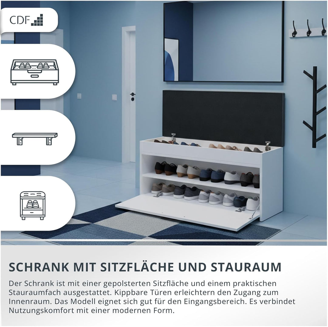 CDF Schuhschrank Parma | Farbe: Weiss | Ideal für Diele, Flur, Büro | Schuhaufbewahrung | Bequemer S