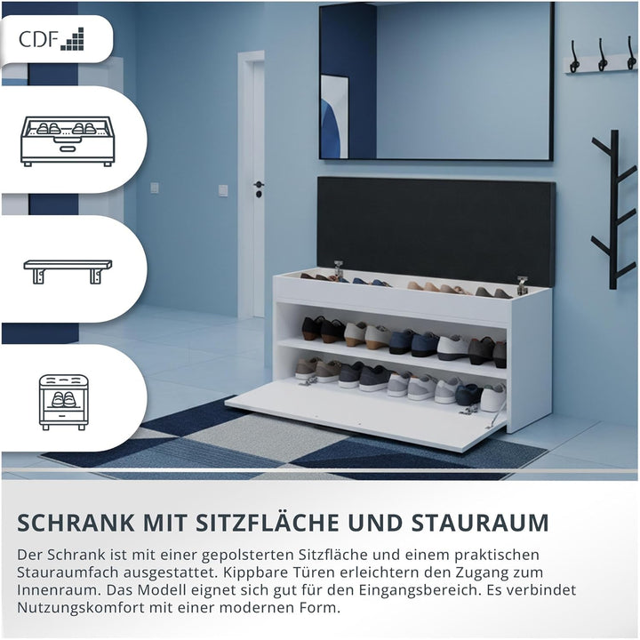 CDF Schuhschrank Parma | Farbe: Weiss | Ideal für Diele, Flur, Büro | Schuhaufbewahrung | Bequemer S