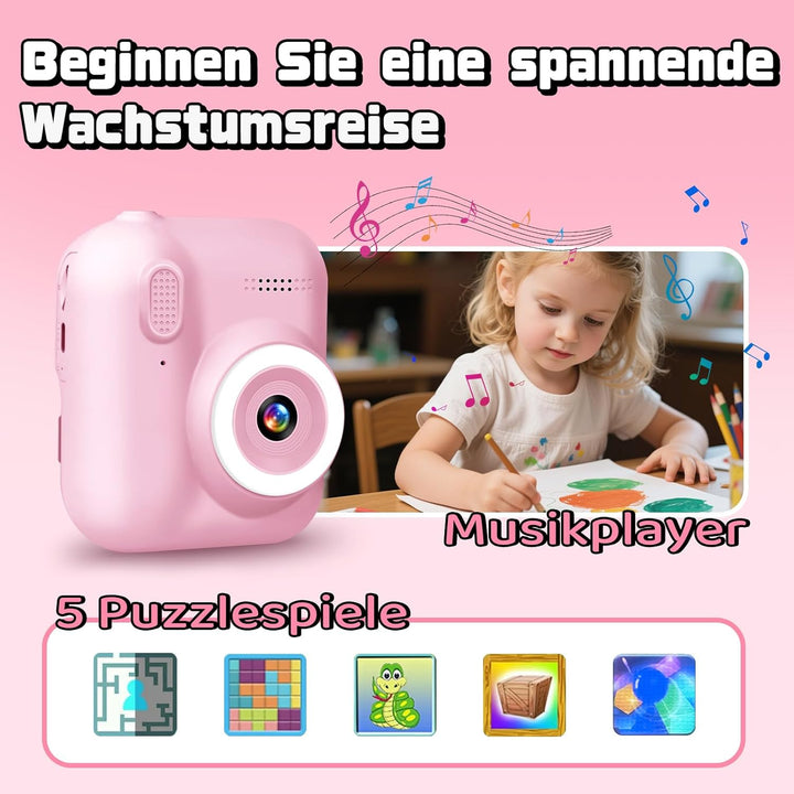 Kinderkamera Sofortbildkamera, 1080P Sofortbildkamera Kinder mit 32GB Karte & 3 Rollen Druckpapier,