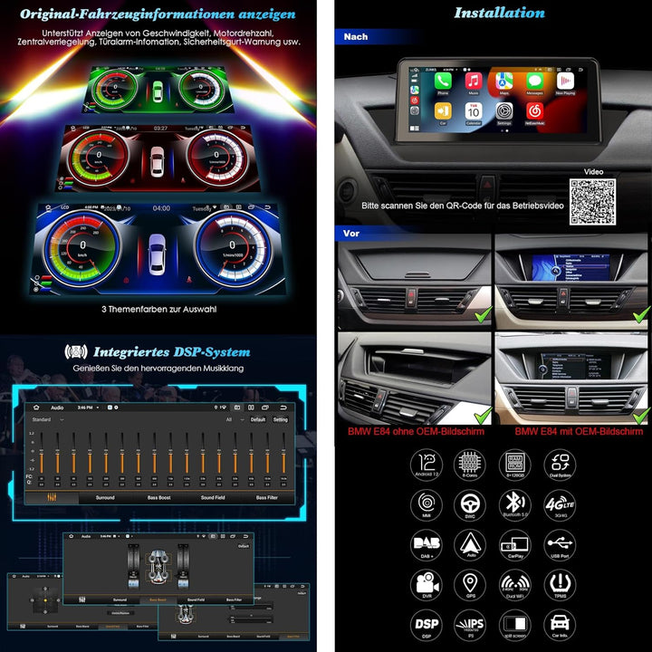 erisin 10.25 Zoll IPS Bildschirm Android 12 Autoradio Bluetooth GPS Navigation für BMW X1 E84 CIC Sy