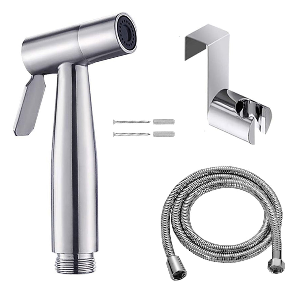 Frap Hand-Bidet-Sprüh-Set, gebürstetes Nickel, Duschkopf mit 150 cm Schlauch und Wandhalterung, 3er-