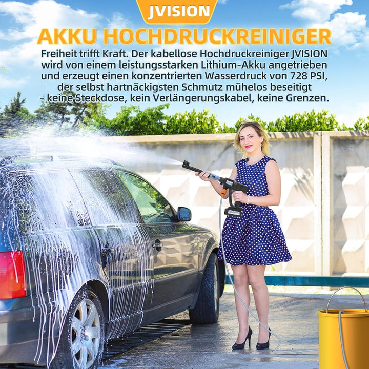 JVISION Akku Hochdruckreiniger Mobiler mit Wasserhahnanschluss &amp; 2X 4000mAh Akku, Kabelloser Pressur