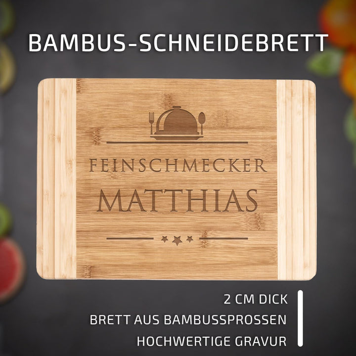 Maverton Bambus Schneidebrett mit Gravur - Servierbrett - Brotzeitbrett massiv - Grösse: 35x25 cm -