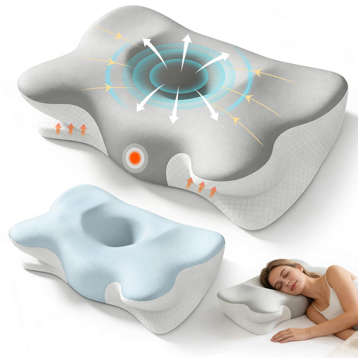 EASICUTI Nackenkissen Kopfkissen, Ergonomisches Kissen mit 2 kühlenden Waschbaren Bezügen Memory Foa
