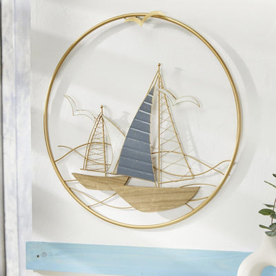 3D Wandbild "Regatta" aus Metall, golden, rund, Ø 56 cm, Wandschmuck, Wanddeko, Wandverzierung, Deko