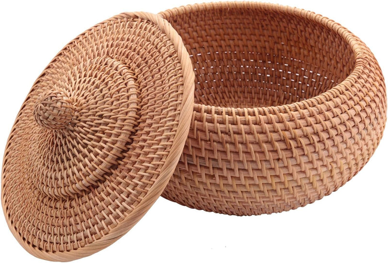 Runde Box aus Rattan, Obstkorb in Weiden mit Deckel für Brotkorb, Aufbewahrungskorb, geflochten, für