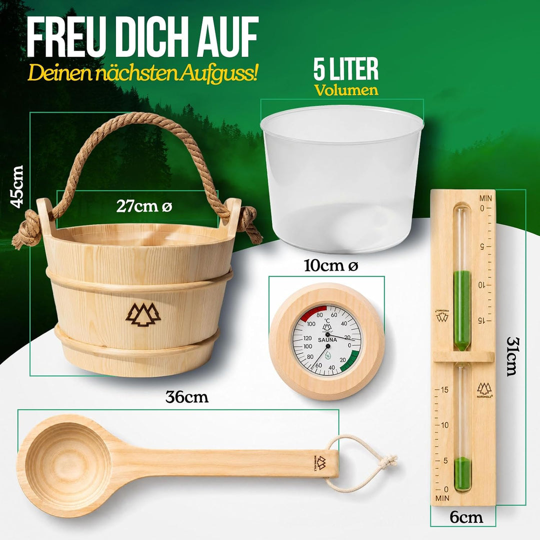 NORDHOLZ® Sauna Zubehör Set - [4x100ml] Sauna Aufgussmittel + [50Gr] Mentholkristalle Sauna + Sauna