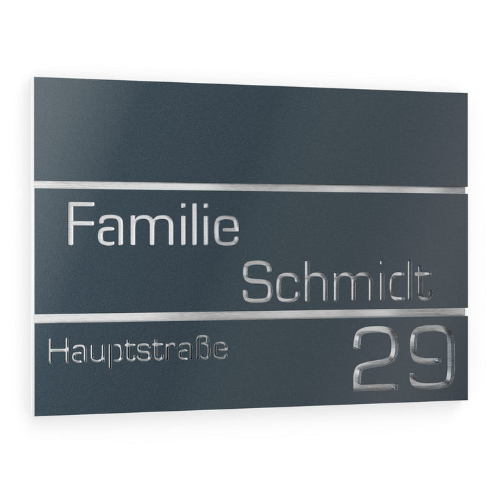 Graviers Design Hausnummer aus V2A Edelstahl 380x264mm - Anthrazit RAL 7016 - Rostfrei UV-beständig