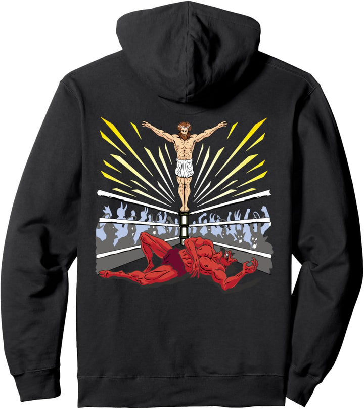 Wrestling Kostüm Jesus Teufel Comic Outfit Christliche Grafik Pullover Hoodie