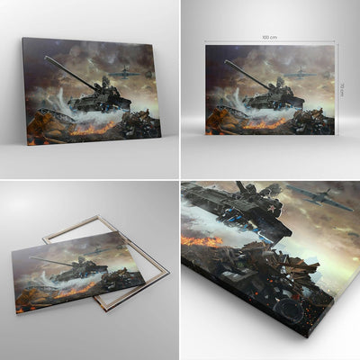 Bilder auf Leinwand 100x70cm Leinwandbild Krieg Panzer Airplain Schlacht Gross Wanddeko Bild Schlafz