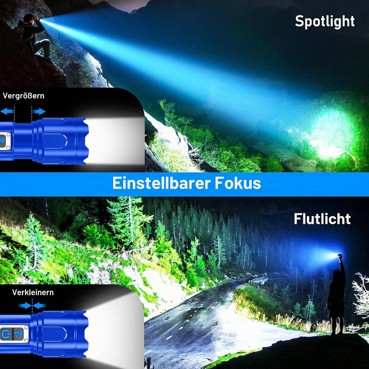 Blukar Taschenlampe LED 2 Farbtemperatur mit Hauptlicht &amp; Seitlich COB-Licht, Aufladbar Extrem Hell