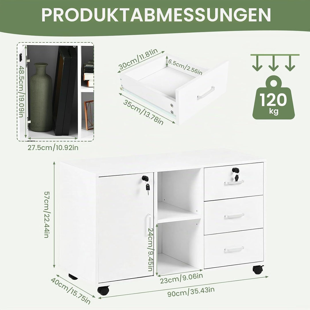 Aktenschrank Abschliessbar mit 3 Schubladen, 2 Offenen Fächern und Einer Tür, Abschliessbar Büroschr