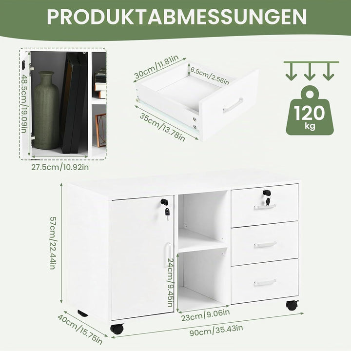 Aktenschrank Abschliessbar mit 3 Schubladen, 2 Offenen Fächern und Einer Tür, Abschliessbar Büroschr