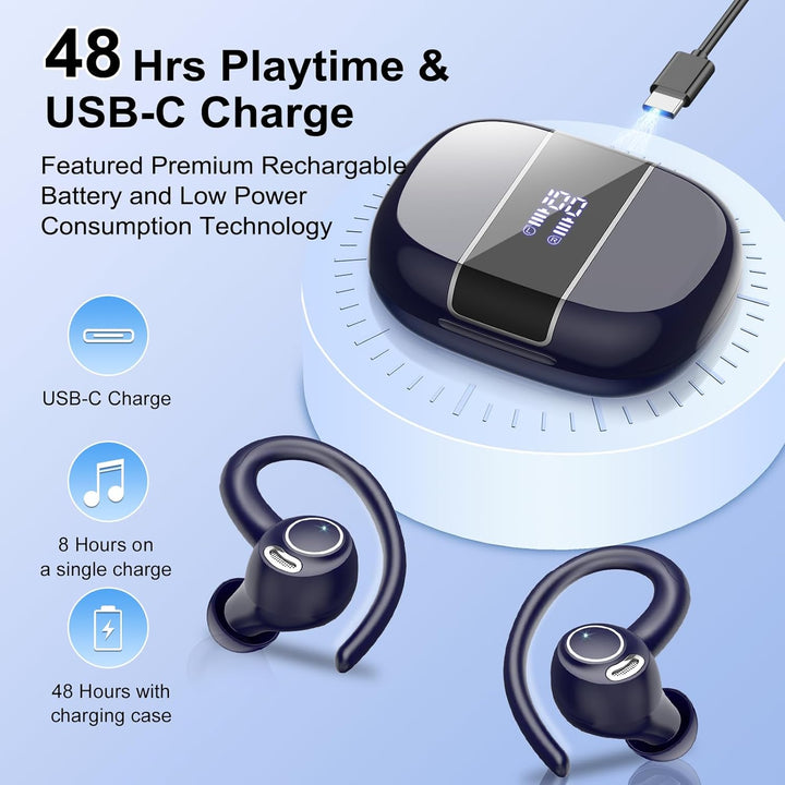 Csasan Bluetooth Kopfhörer Sport, in Ear Kopfhörer Kabellos Bluetooth 5.3 mit Ohrbügel, Hi-Fi Stereo
