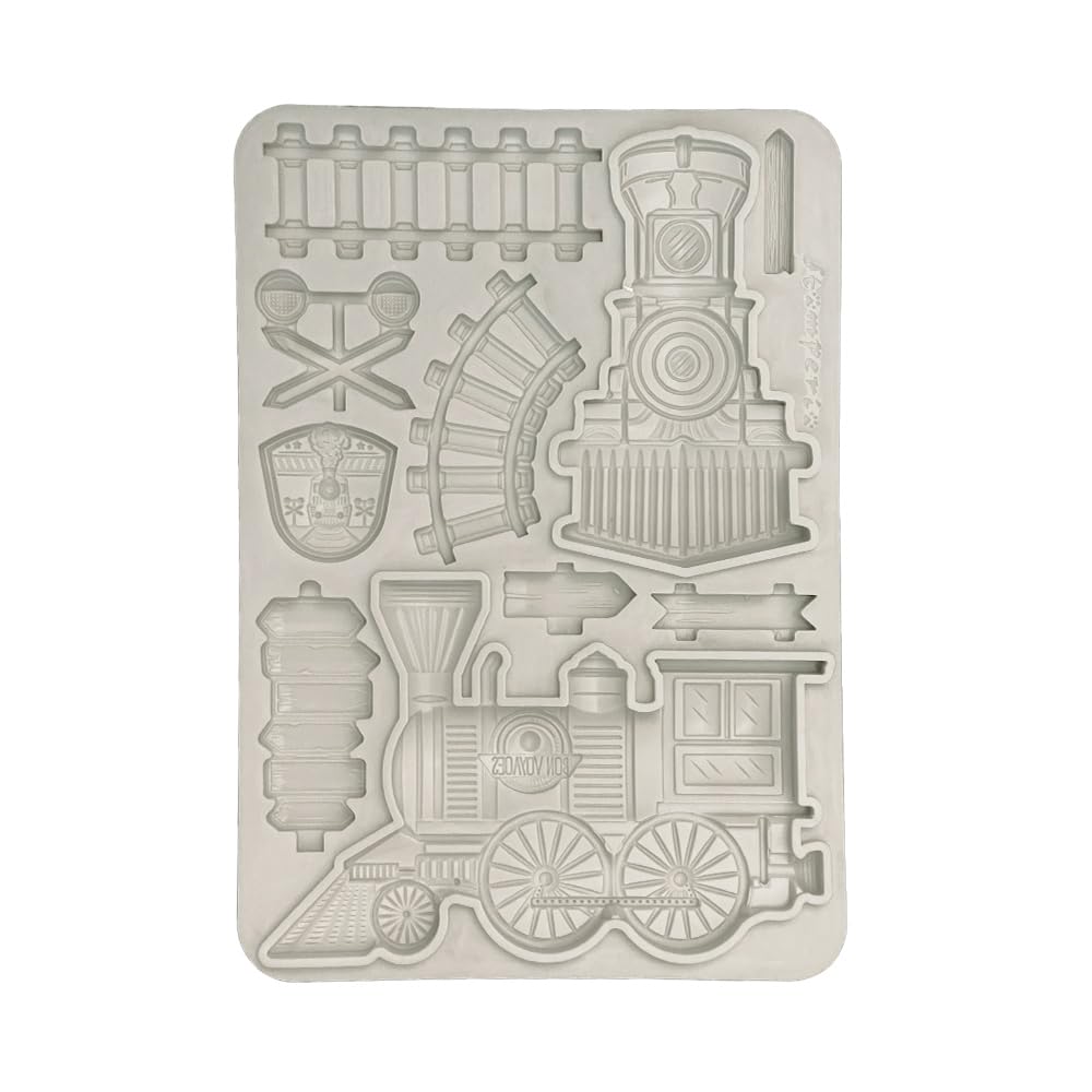 Stamperia KACMA549 Silicon Mould A5, Grey, 14,8 x 21 x 1,1 cm Silicon mold A5 - Train 14,8 x 21 x 1,
