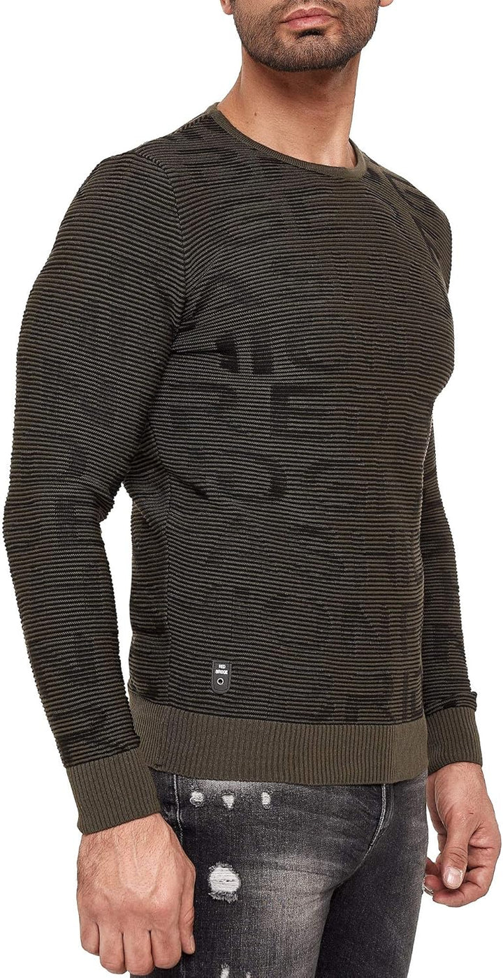 Redbridge Herren Pullover Strickpullover 3D Structure Kontrast S Khaki, S Khaki