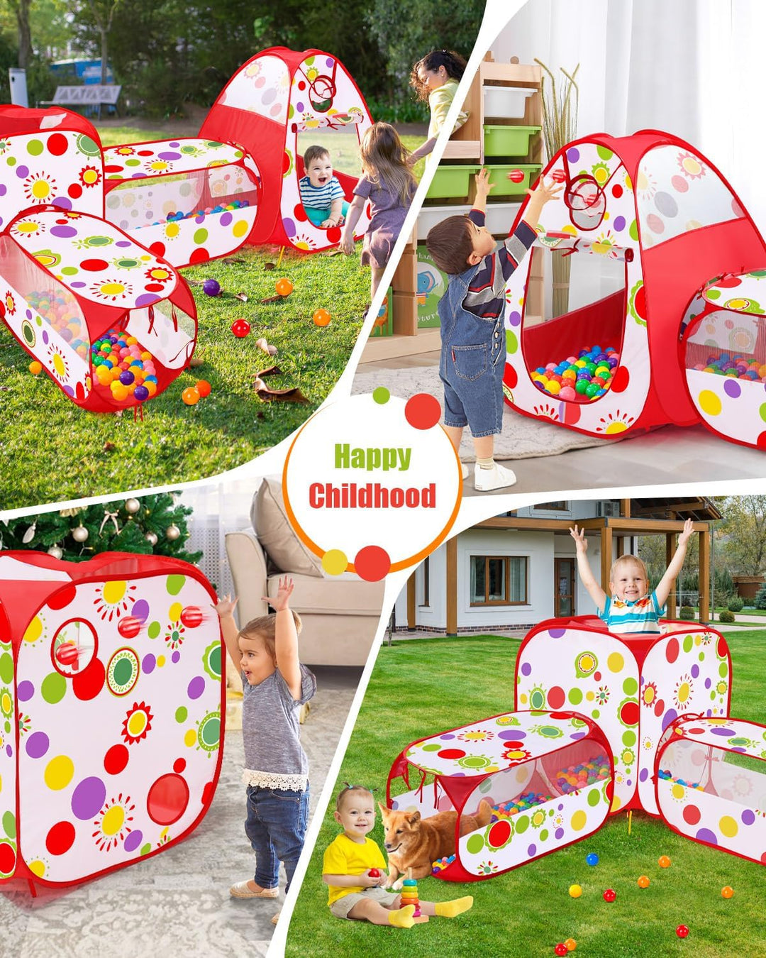 MAIKEHIGH 4 in 1 Kinder Spielzelt mit Tunnel, Pop Up Kinderzelt krabbeltunnel Baby Bällebad Zelt Fal