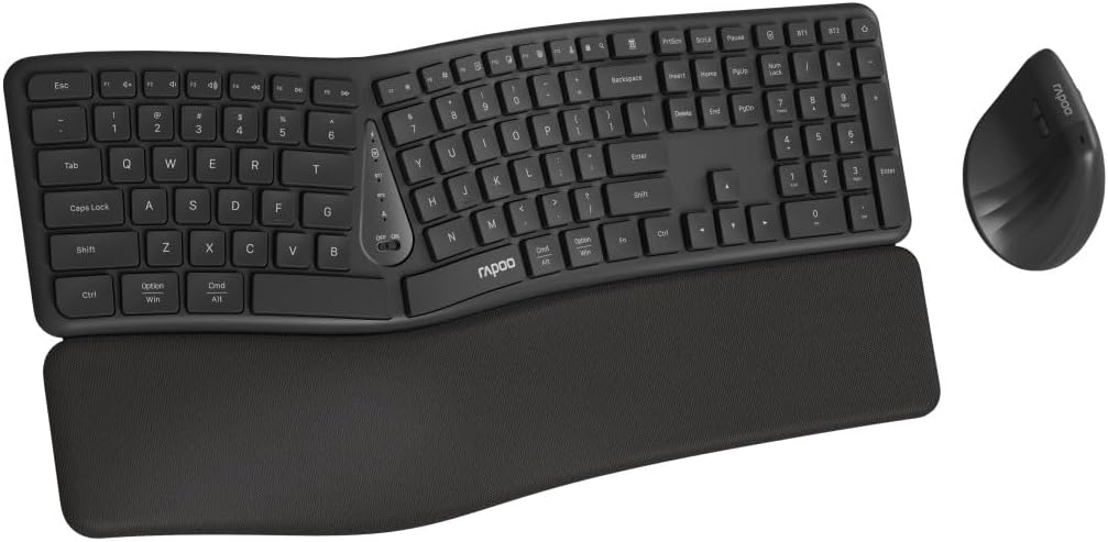 Rapoo Ergonomische Tastatur mit Maus Kabellos 8810ME QWERTZ Ergonomisches Tastatur und Vertikalmaus