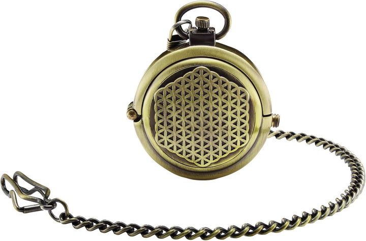 TREEWETO Unisex Taschenuhr mit Kette Analog Handaufzug Pull-Sonderform Gross Hohl Fall Bronze, Bronz