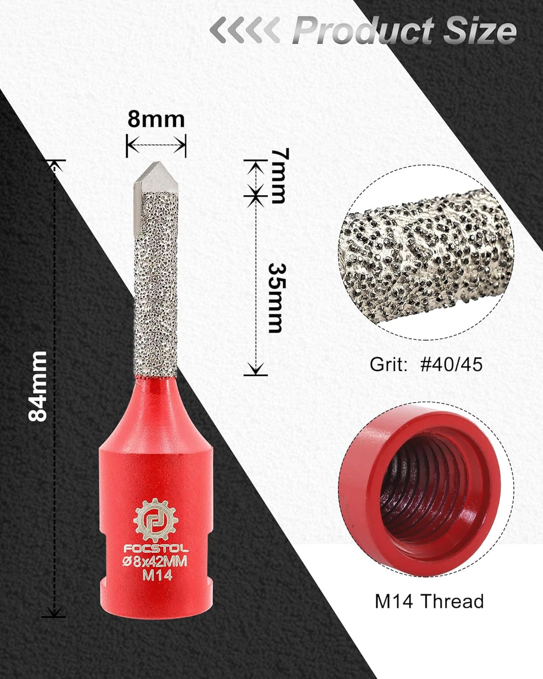 FOCSTOL Diamant Mörtel Hakenbohrer - 8mm x 42mm Diamant Mörtelfräser mit Hartmetallbestückung für Mö