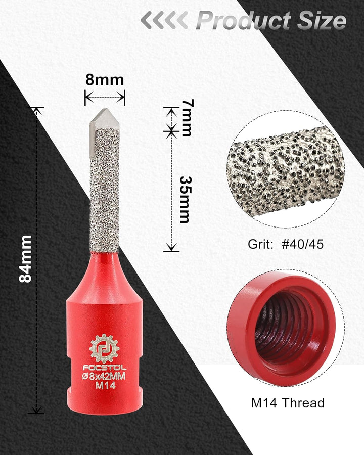 FOCSTOL Diamant Mörtel Hakenbohrer - 8mm x 42mm Diamant Mörtelfräser mit Hartmetallbestückung für Mö