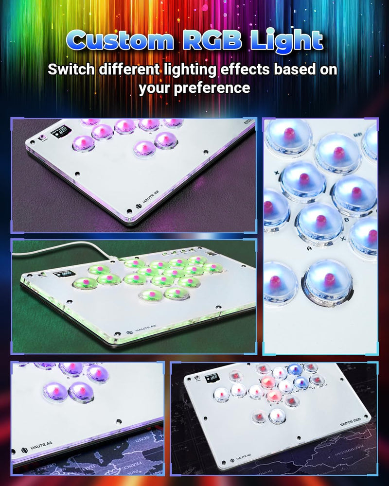 Arcade Stick, T16 Arcade Controller mit Turbo und benutzerdefiniertem RGB, Arcade Fight Stick für Sw