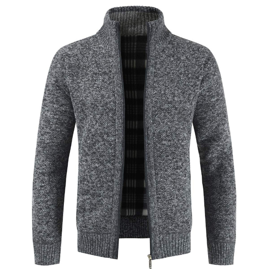 Sliktaa Herren Strickjacke Reissverschluss Cardigan Stehkragen Grobstrick Fleecejacke Warm Sweater J