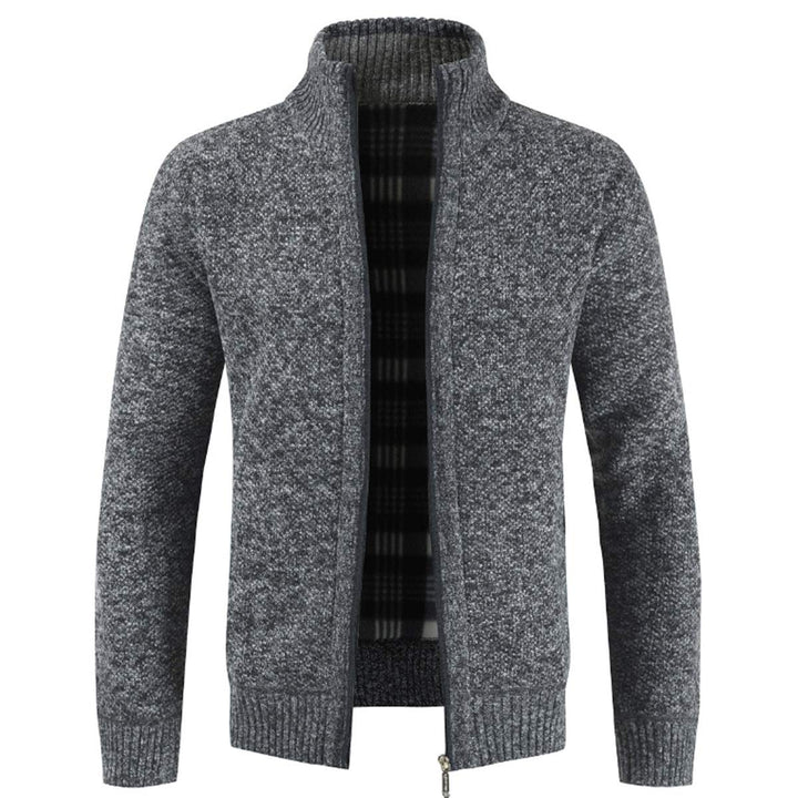 Sliktaa Herren Strickjacke Reissverschluss Cardigan Stehkragen Grobstrick Fleecejacke Warm Sweater J