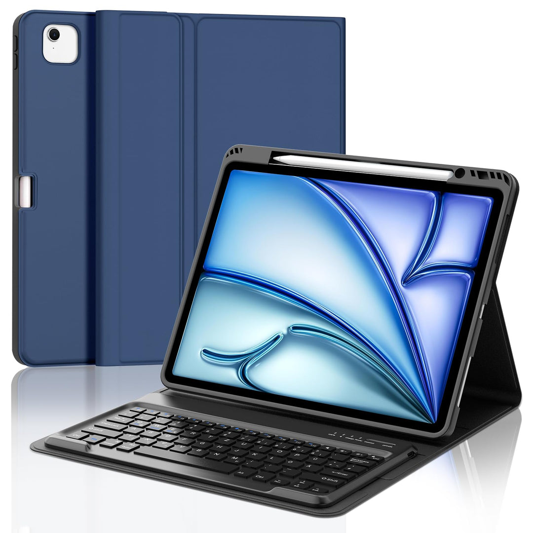 Hülle mit Tastatur für iPad Air 13" (2026 M4/2025 M3/2024 M2) & Pro 12.9" (2018-2022), Deutsches QWE
