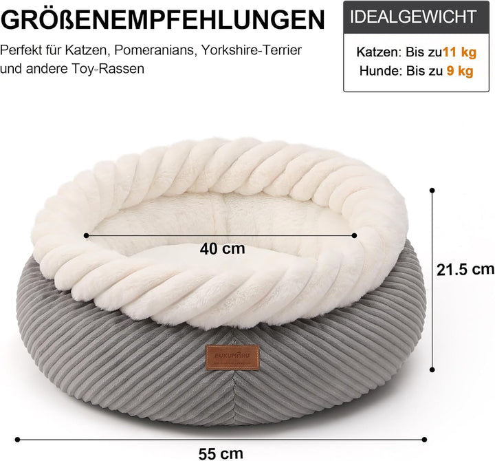 FUKUMARU Katzenbett waschbar Katzen Bettchen, 55x55x21cm Katzenkorb mit erhöhtem Rand, weiches Bett