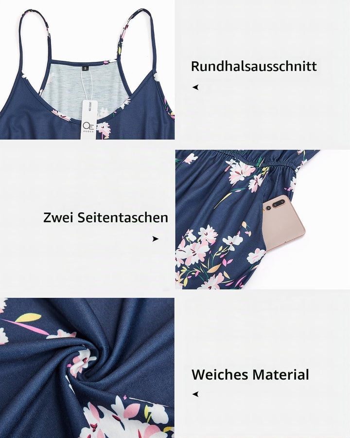 OUGES Damen Sommer Ärmellos Jumpsuit Overall Lang Hosenanzug Casual Playsuit Romper mit Taschen M Fl