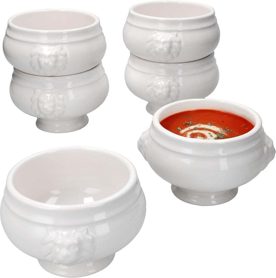 MamboCat 6er Set LEO Löwenkopf-Terrinen I klein-450 ml I Für 6 Personen I Weisse Suppentassen 0,45 L