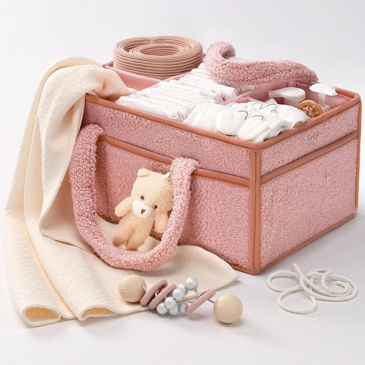 Wickeltisch Organizer, Baby Windel Caddy Organizer Korb mit Fächern & Griffen, Tragbarer Baby Aufbew