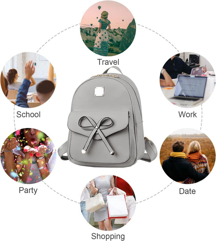 SUKUTU Frauen Rucksack Wasserdichte PU Leder Mode Schultaschen 3 PCS Mädchen Bowknot Cute Mini Daypa