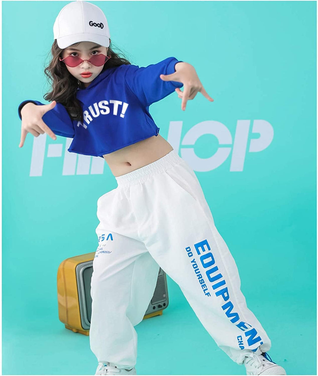 LOLANTA Mädchen Hip Hop Kleidung, Street Dance Outfit, Hoodie, Joggerhose Kinder Trainingsanzug Set,