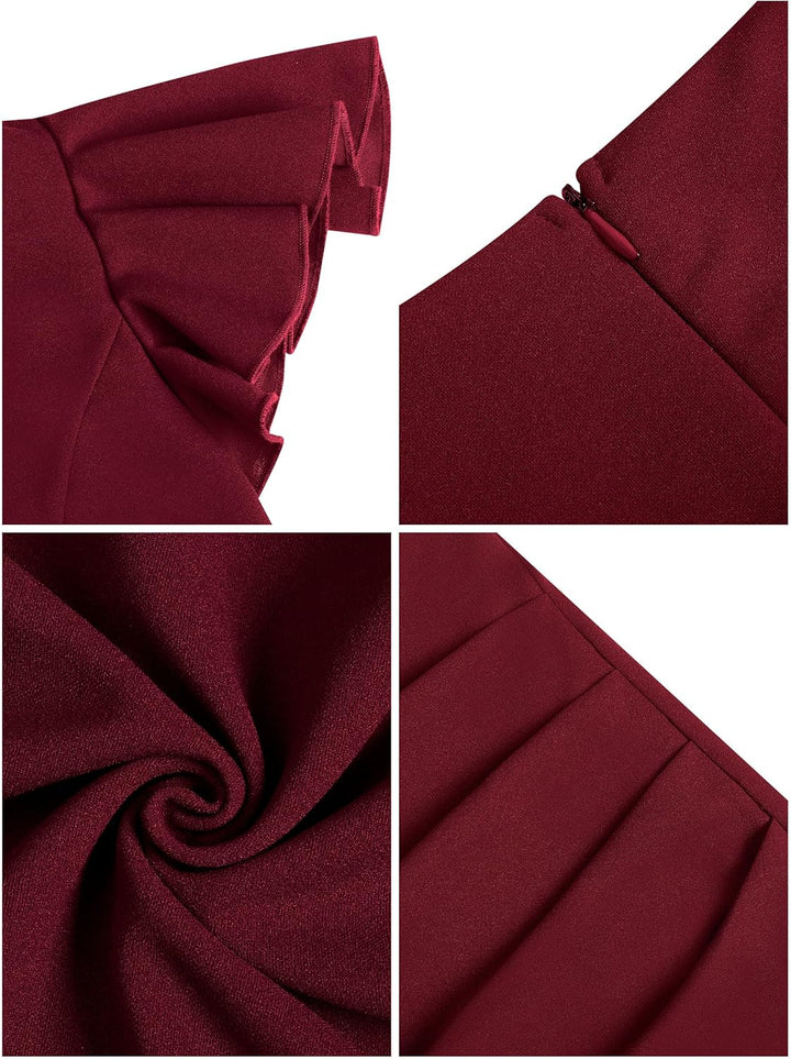 Missufe Damen Cocktailkleid Wickelkleid Partykleid Midikleid Sommerkleid Elegant Bodycon Vintage Rüs
