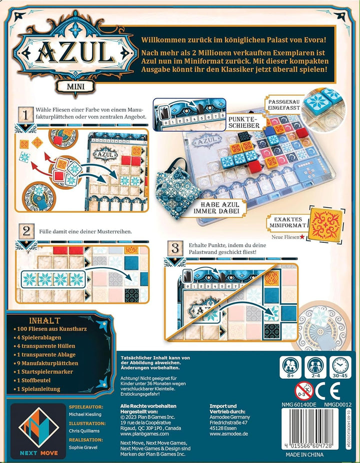 Next Move Games, Azul Mini, Familienspiel, Brettspiel, 2-4 Spieler, Ab 8+ Jahren, 30-45 Minuten, Deu