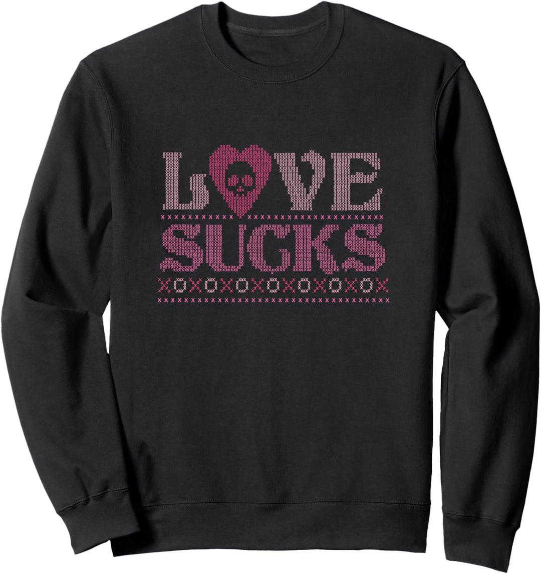 Love Sucks Pink Heart Stitching for Anti Valentines Day Sweatshirt