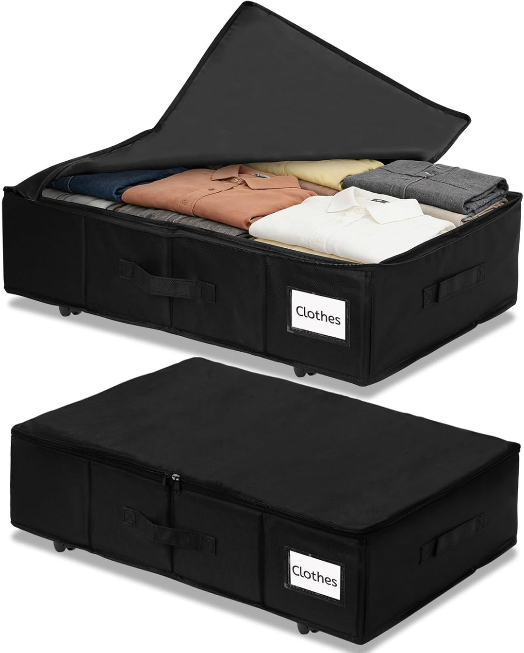 2 Stück Unterbettkommode mit Rollen 360°Drehung, Unterbett Aufbewahrungsbox mit Transparentem Deckel