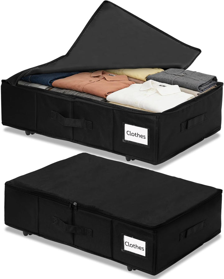 2 Stück Unterbettkommode mit Rollen 360°Drehung, Unterbett Aufbewahrungsbox mit Transparentem Deckel