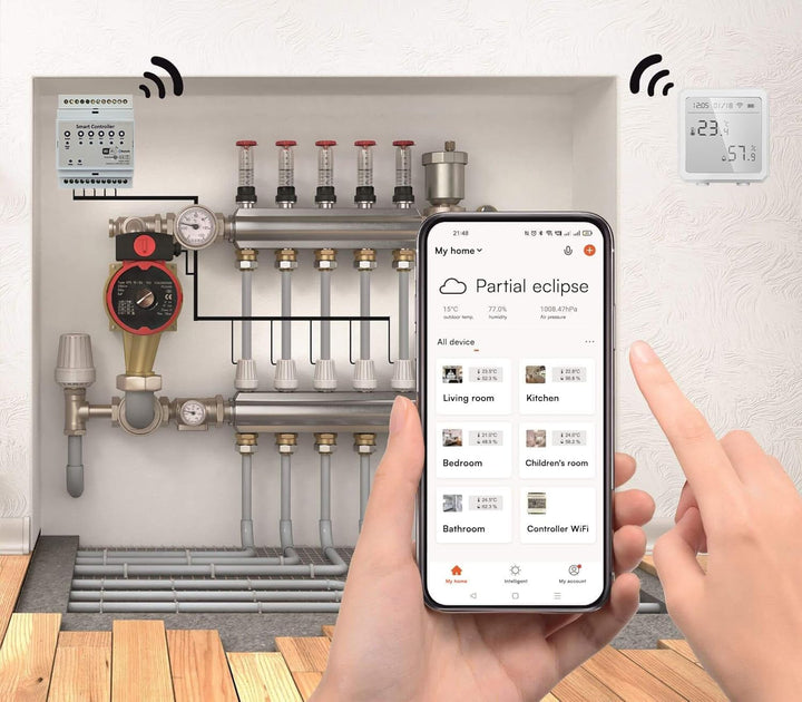 Automat-on Set für Fussbodenheizung mit 4x Temperatursensor Stellantrieb Fussbodenheizung 230V und S