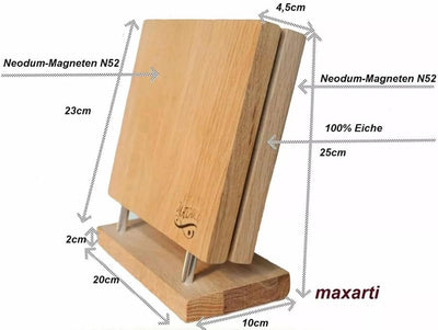 Maxarti - 100% Eiche Magnetischer Messerhalter, Doppelseitig, Messerblock, Messerleiste ohne Messer