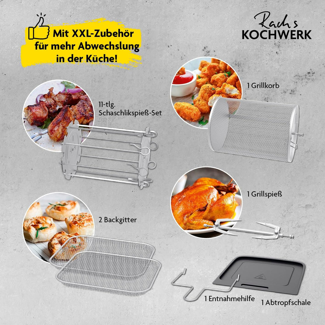 Rachs KOCHWERK Digitale Heissluftfritteuse 12 Liter mit XXL-Zubehörpaket | Ofen, Grill & Fritteuse m