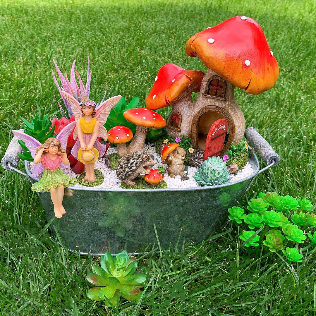 Miniatur-Set für Feengarten, Pilzhaus, 6 Stück, Figuren und Zubehör für den Aussenbereich oder als H