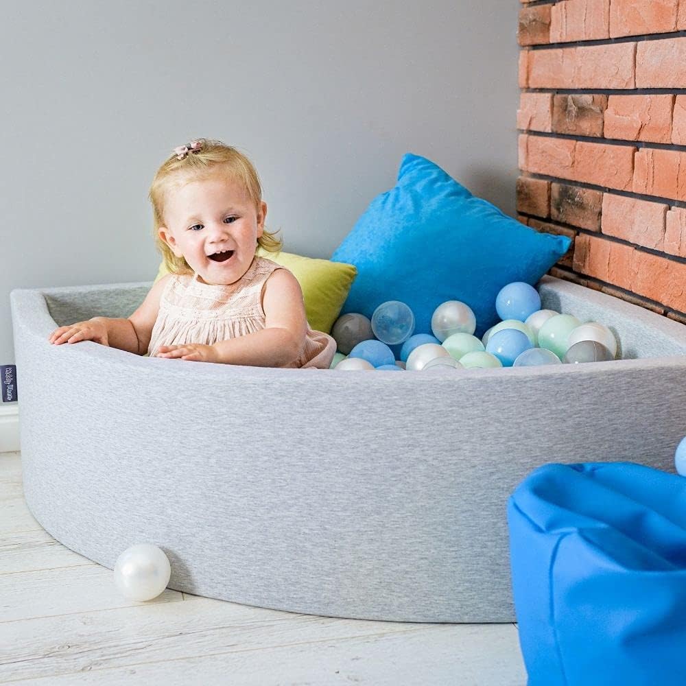 KiddyMoon Bällebad 90X30cm/300 Bälle ∅ 7Cm Bällepool Mit Bunten Bällen Für Babys Kinder Rund, Hellgr