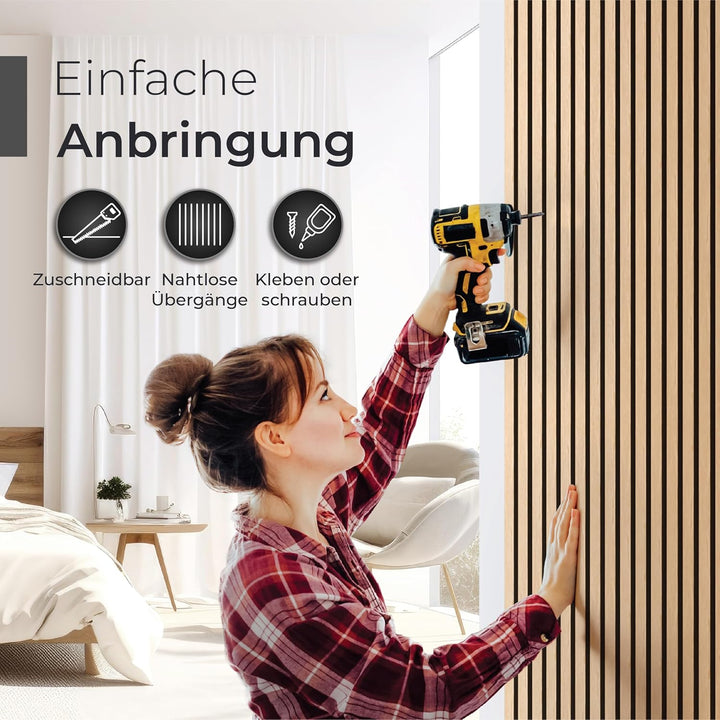 Akustikpaneele Holz – 2er-Set | 120x60cm | Echtholz Eiche & Akustikfilz Schwarz – 3D Wandpaneele für